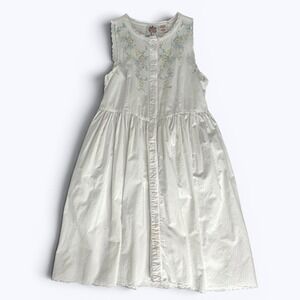 Vtg Radishes & Roses Dress White Cotton Embroidered Pockets Cottagecore Girls 8